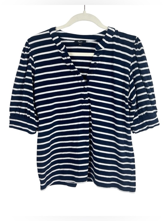 Rails Tops - Rails Jewel Stripe Cotton Puff Sleeve Top Women’s Size Medium Navy & White